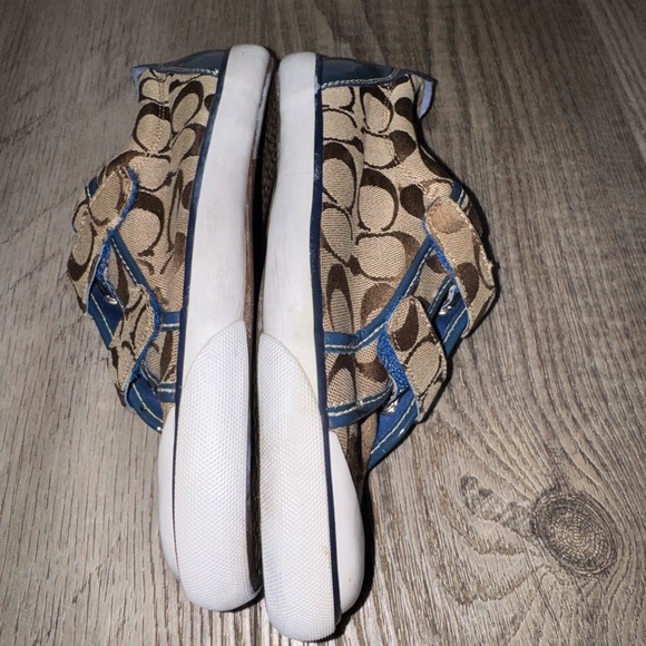 Coach Barrett Canvas logo sneakers brown blue patent leather trim 8 EUC Velcro - Picture 7 of 7